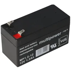 Multipower MP1.2-12 Blei Akku mit 4,8mm Faston Steckkontakten mit VDS Zulassung Abmessungen 97,00x43,00x53,00mm