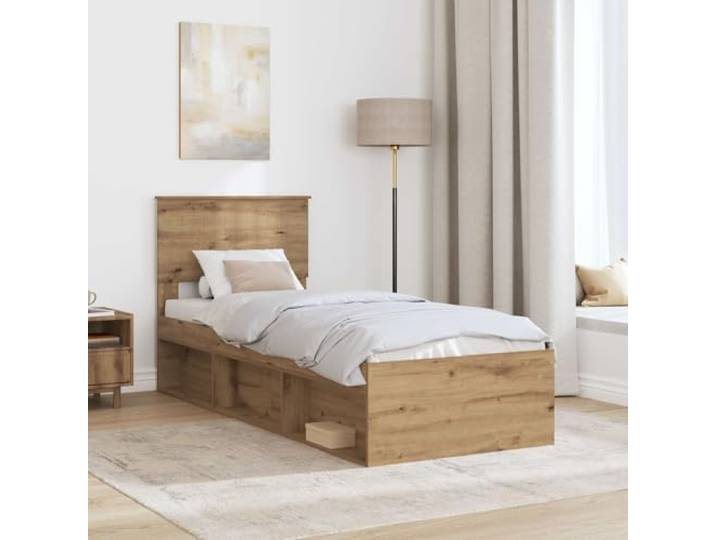 SKTQYQO Bettgestell Eiche 75 x 190 cm mit Kopfteil Modernes Design, klare Linien, für zeitgenössisches Zimmer, robuste Basis