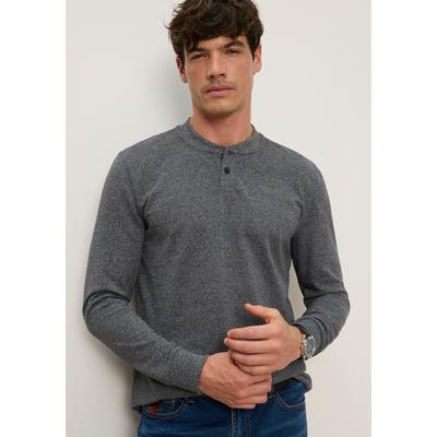 Henleyshirt BRUNO BANANI, Herren, Gr. XL, anthrazit meliert, Single Jersey, Obermaterial: 50% Baumwolle, 50% Polyester, meliert, Rundhals, angesetztes Bündchen, Shirts, Geschmeidige melierte Jersey-Qualität mit kurzem Henley-Ausschnitt