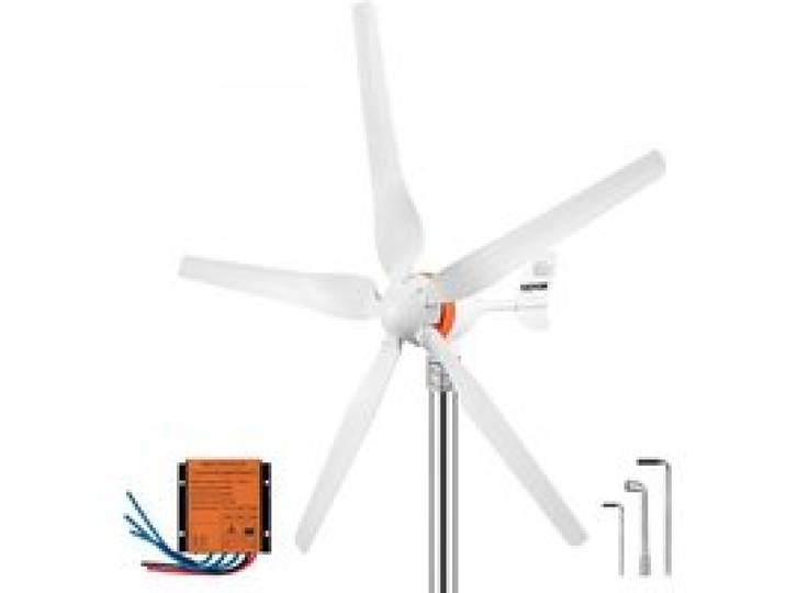 VEVOR Générateur Éolienne 12V Kit Générateur Turbine Éolienne 300W 5 Pales Contrôleur MPPT Moteur à Aimant Triphasé 18 A Corps Aluminium Queue Acier Inox 900 tr/min pour Maison Camping-Cars Bateaux