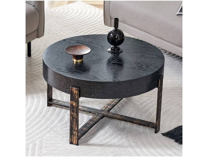 Table Basse Ronde Noire MDF Table Basse Moderne FloraGrace Pour Salon Et Chambre Montage Rapide 68x68x39cm