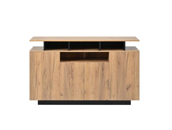 Buffet effet bois naturel 4 niches ouverts 4 portes 140x40x85cm