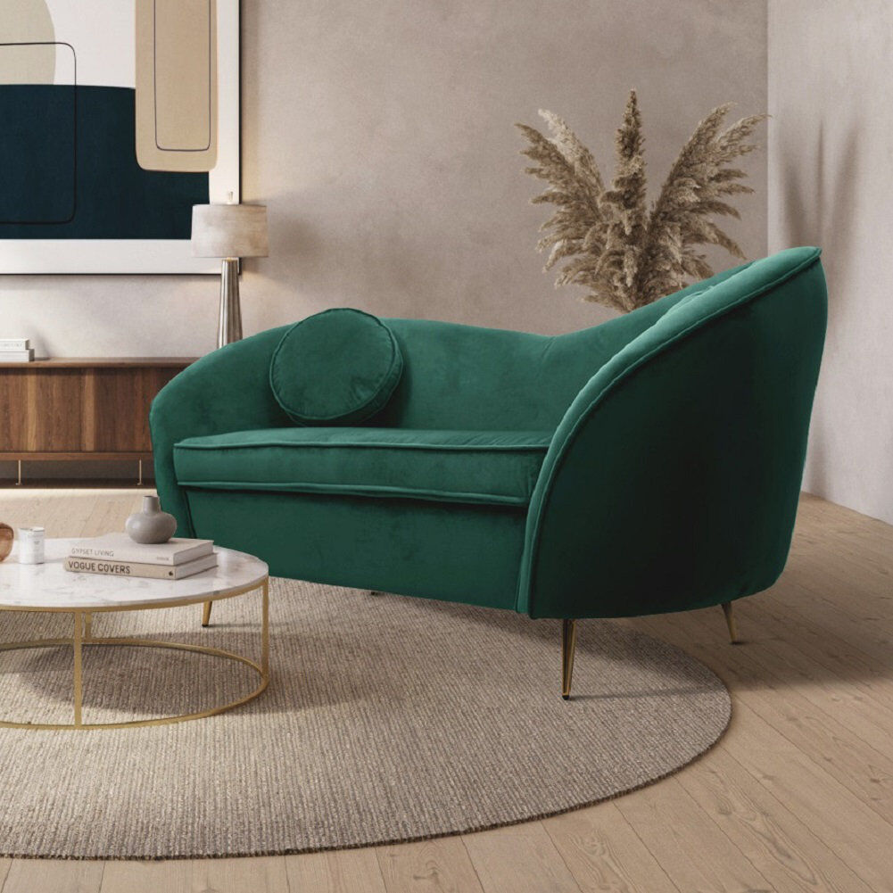 Etta Avenue Castillo 2 Seater Velvet Sofa Gold/Emerald Green Velvet 83cm H X 166cm W X 73cm D