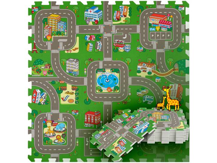 Puzzlematte MyCity, Stadt- und Strassen, 9-teilig, rutschfest - bunt