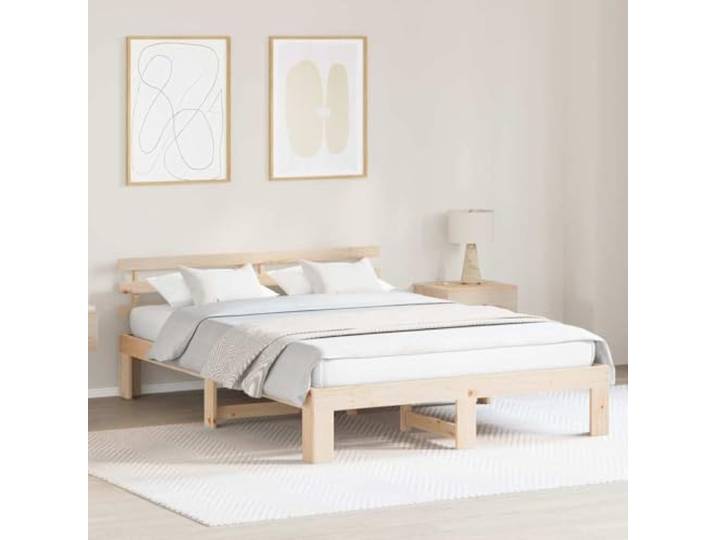 YUOTYRKTEJRSG Massives Kiefernholz Modernes Design 140 x 200 cm Braun Bettrahmen mit Kopfteil Natur 140x200 Massives Kiefernholz Doppelbettgestell Stabil Schlafzimmer Lattenrost