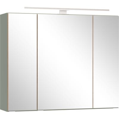 Spiegelschrank WELLTIME "TRIENT, 3D-Spiegelschrank 80 cm, gedämpfte Scharniere", schilfgrün, wildeiche, B:80cm H:64cm T:20cm, MDF, Schränke, Schilfgrün/Wildeiche, gedämpfte Scharniere