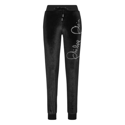 Jogginghose PHILIPP PLEIN "Signature Mit Schmucksteinen", Damen, Gr. S, US-Größen, schwarz (02, schwarz), Obermaterial: 95% Polyester, 5% Elasthan, Hosen Jogginghose
