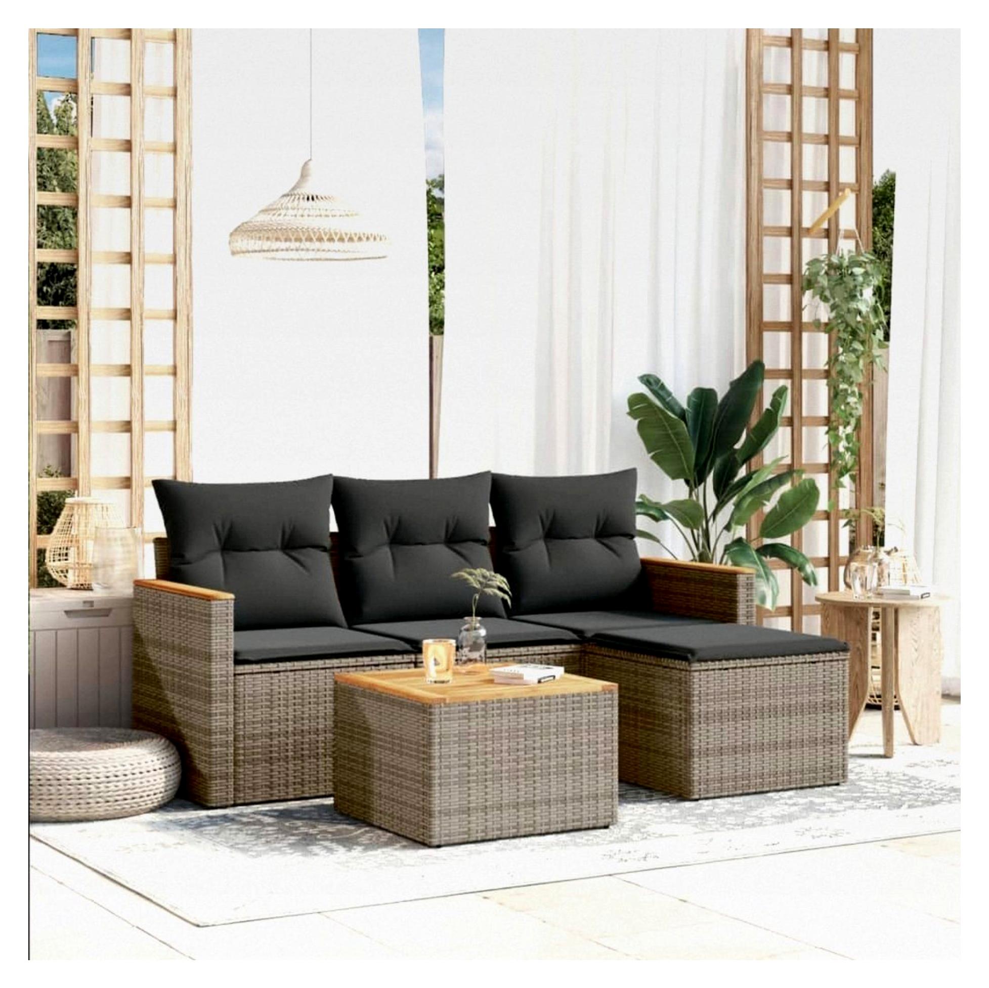 Ecklounge für den Balkon mit Stauraum, Garten Lounge Rattan Sofa, Outdoor Sitzecke, Loungemöbel