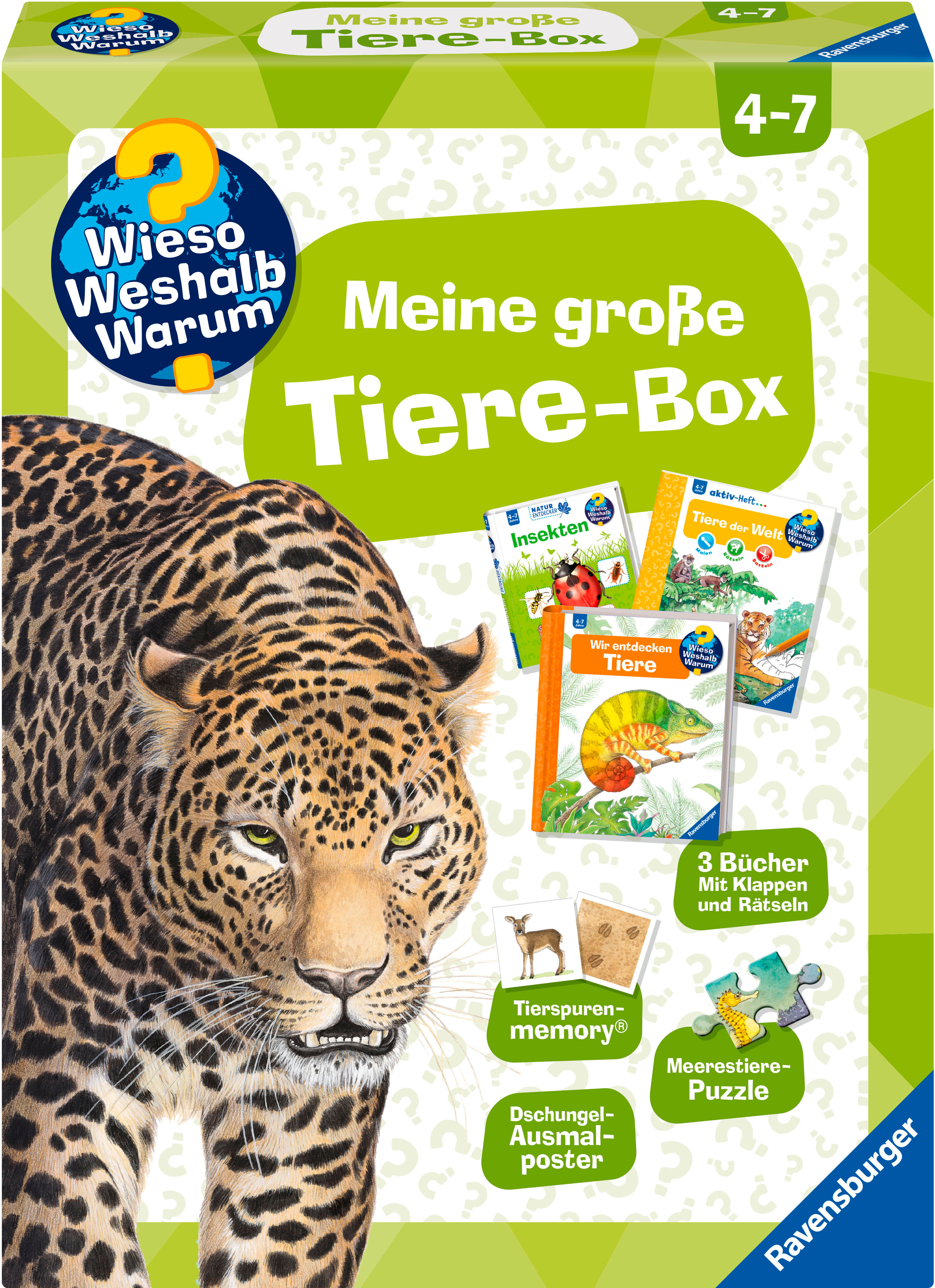 Kinderbuch RAVENSBURGER "Wieso? Weshalb? Warum? - Meine große Tiere-Box", grün, B:33,5cm H:25,5cm, Bücher, Made in Europe