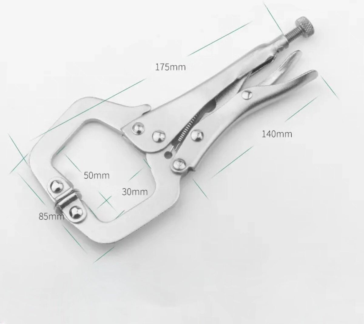 INF 6-inch C-Typ Sperrzange mit umgekehrter Wirkung – Breitbacken, Chrom-Vanadium, Silber
