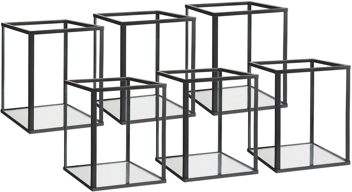 Omgoods Set van 6 Zwarte Glazen Kaarsenhouders