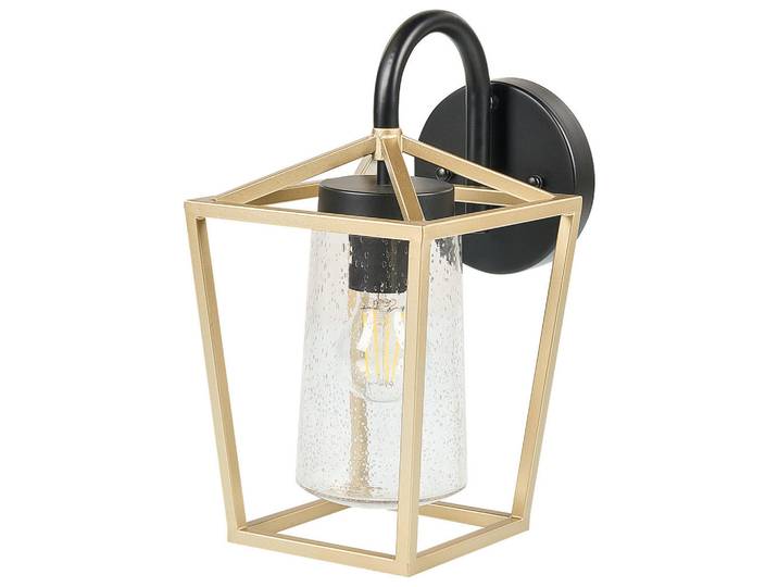 Beliani Aussenwandleuchte Ordie 14/14/33 cm, Goldfarben, Glas, E27, 14x33x14 cm, Lampen & Leuchten, Außenbeleuchtung, Außenwandleuchten