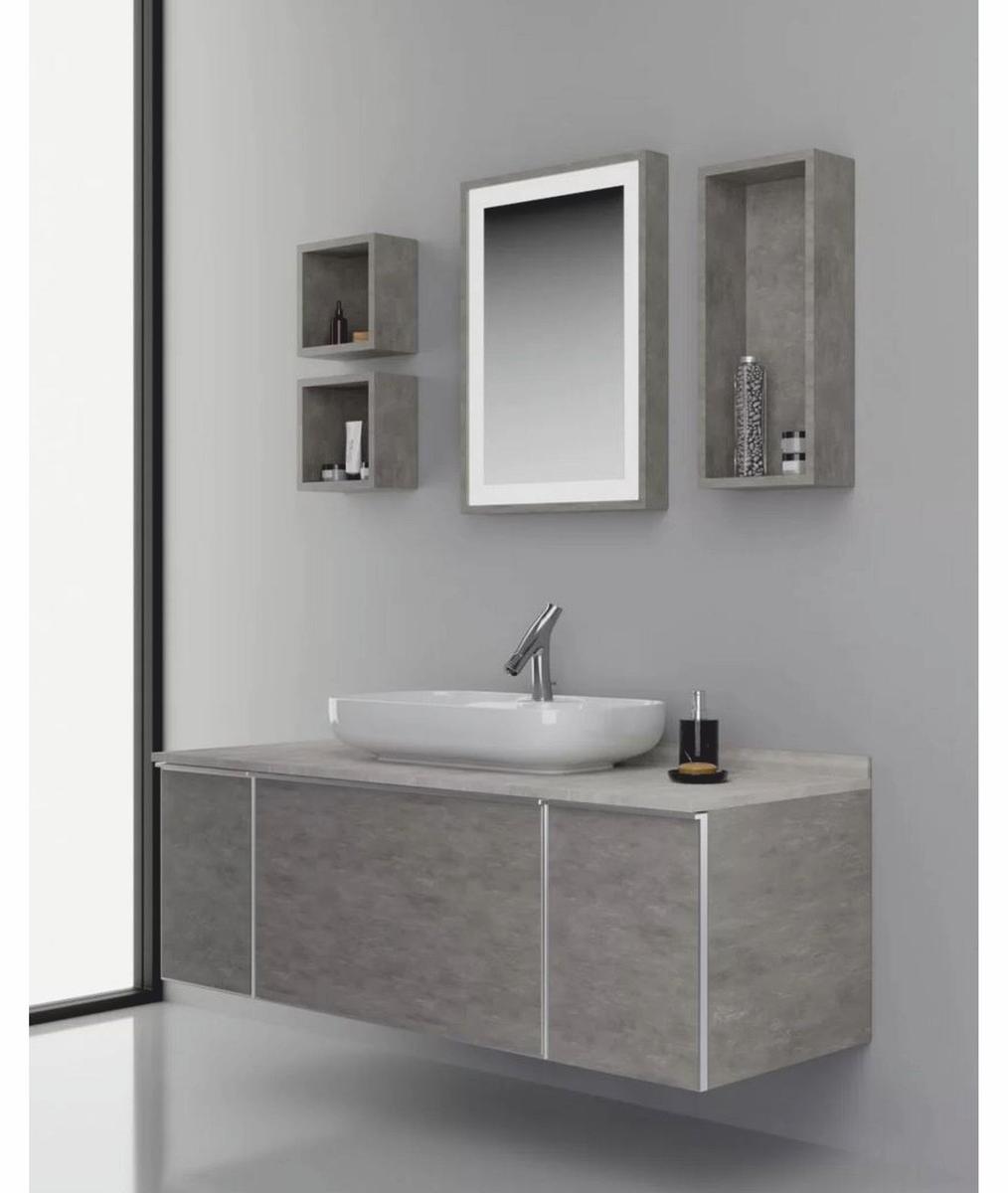 Casa Padrino Luxus Badezimmer Set Grau / Silber 142 cm - Badezimmer Möbel