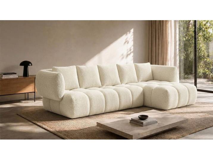 Kaiser Möbel Ecksofa L-Form, Chenillestoff Puente, Ecru, Rechts, SEVIO L