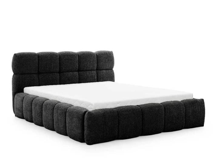 Lit coffre tissu bouclette 140x200cm noir