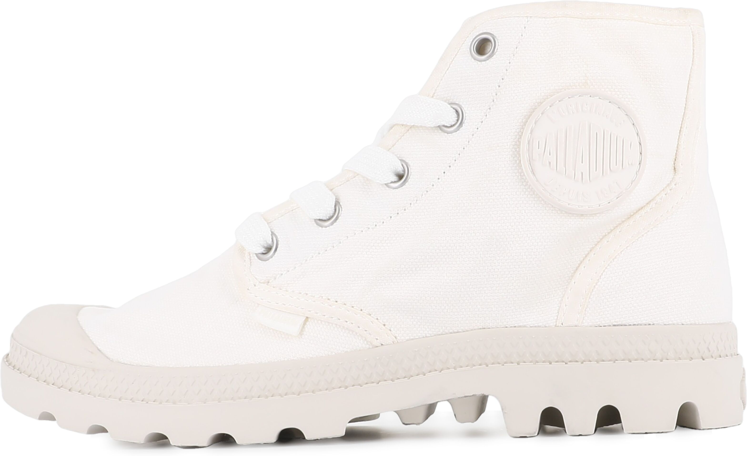 Schnürboots PALLADIUM "PAMPA HI", Damen, Gr. 38, weiss (soft weiß), Textil, Schuhe Schnürboots, Schnürstiefel, Schnürstiefelette aus Canvas soft weiß 38