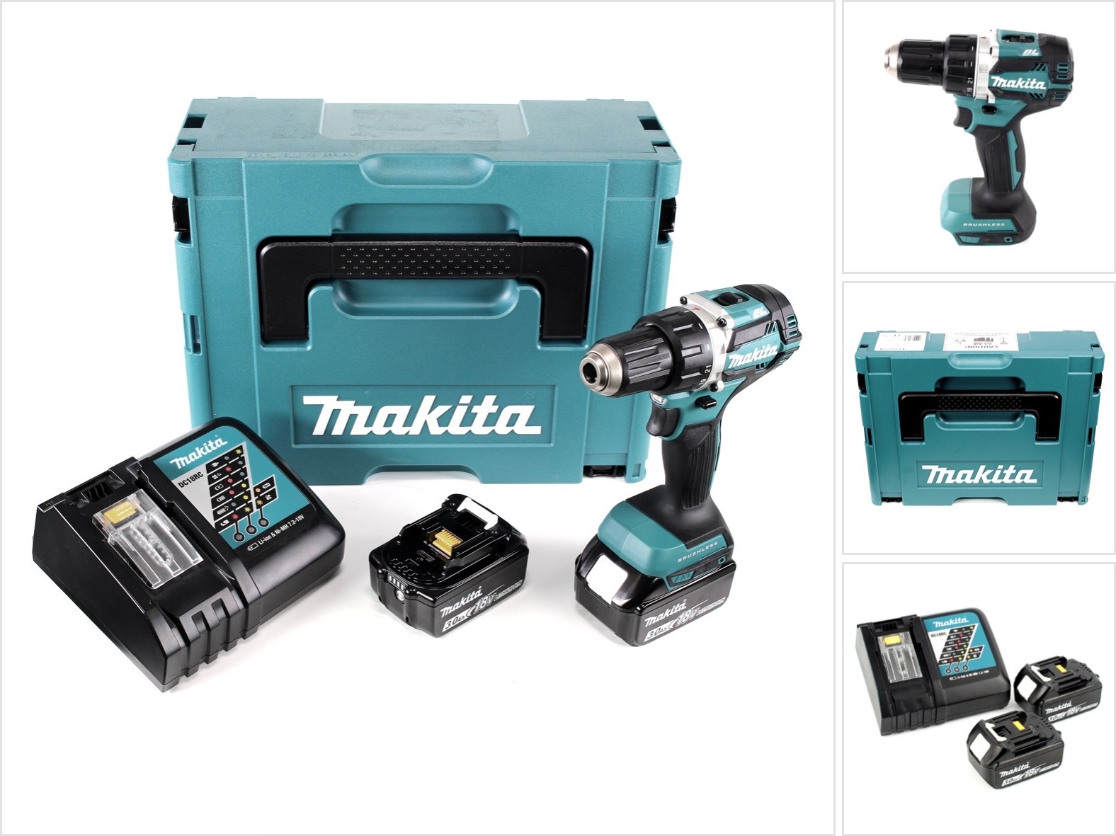 Makita DDF 484 RFJ Akku Bohrschrauber brushless 18V 54Nm + 2x Akkus 3,0Ah + Ladegerät im Makpac