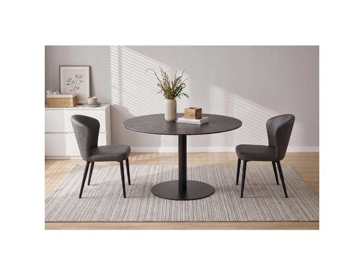 Livetastic Esstisch, Grau, Schwarz, Metall, Glas, Keramik, rund, Bodenplatte, 110x74x110 cm, Esszimmer, Tische, Esstische, Glastische