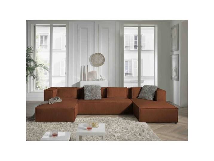 Stella - canapé panoramique en U - 7 places - en velours côtelé - Terracotta