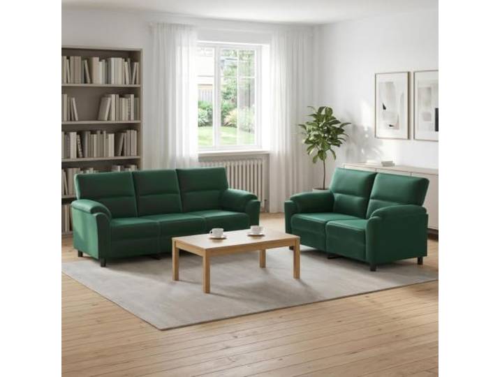 Sofa-Set 2 pcs Dunkelgrün Samt Metallrahmen Kissenrücken,konische Beine,Samtoberfläche,langlebig,drinnen,Gäste empfangen