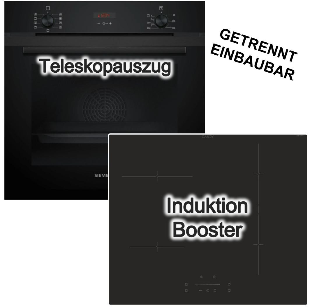 Herdset SIEMENS Backofen EcoClean Hydrolyse Teleskopauszug 3D Heißluft + Candy Induktionskochfeld Booster Slider hOn-App