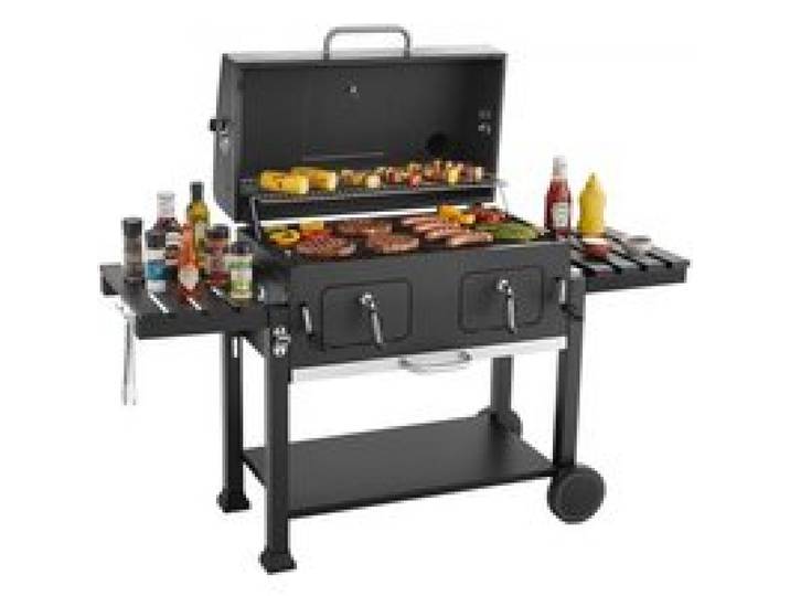 VEVOR Holzkohlegrill 0,50 m² Kohlegrillwagen mit 2 Anhebbaren Holzkohleschalen und Klappbaren Seitentischen, Hitzebeständiger, Pulverbeschichteter Stahlgrill für Terrassen- und Gartenpartys