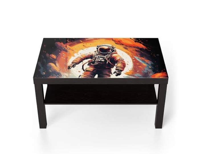 DEQORI Glastisch schwarz groß 90x50 cm Motiv Schwerelose Weite ausgefallener Beistelltisch aus Glas Hochglanz Couchtisch fürs Wohnzimmer moderner Couch Tisch mit Design