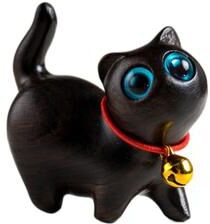 Discount Dollar Deals Sandalwood Cat Figurine, Kawaii Cartoon Wooden Carved, Cute Animal Desktop Toy, Exquisite Bedroom Decor black