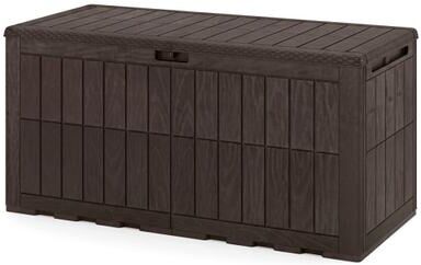 Costway 120 Gal Outdoor Deck Box with Lid and Handles for Garden Tools-Brown