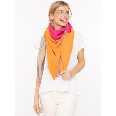 Dreieckstuch ZWILLINGSHERZ "Viereck "Blockstreifen", Damen, orange (beige orange), Web, Baumwolle, mehrfarbig, Modetücher, farbenfroh, Colour Block, angenehmes Tragegefühl
