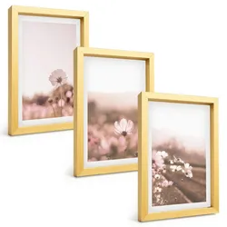 BILDER SET 3er Set - 20x30 cm Goldrahmen - Sommerlandschaften mit Wildblumenwiesen