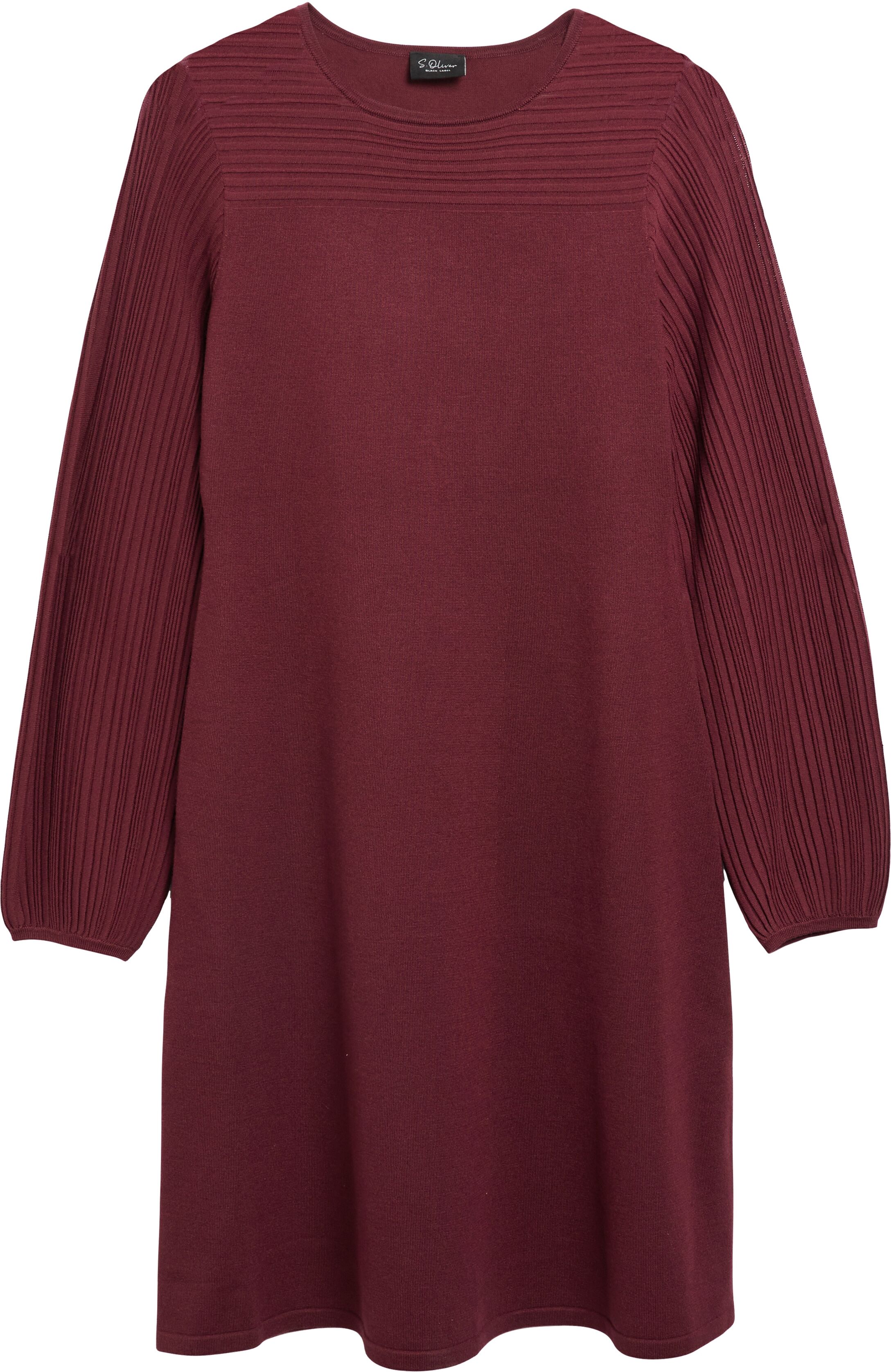 Strickkleid S.OLIVER BLACK LABEL, Damen, Gr. 40, N-Gr, Langarm, Strick, rot (maroon rot), Strick, Obermaterial: 71% Viskose, 29% Polyester, unifarben, kniefrei, Rundhals, elastischer Bund, Kleider Strickkleid, knielang, mit feiner Strick-Struktur / Langar