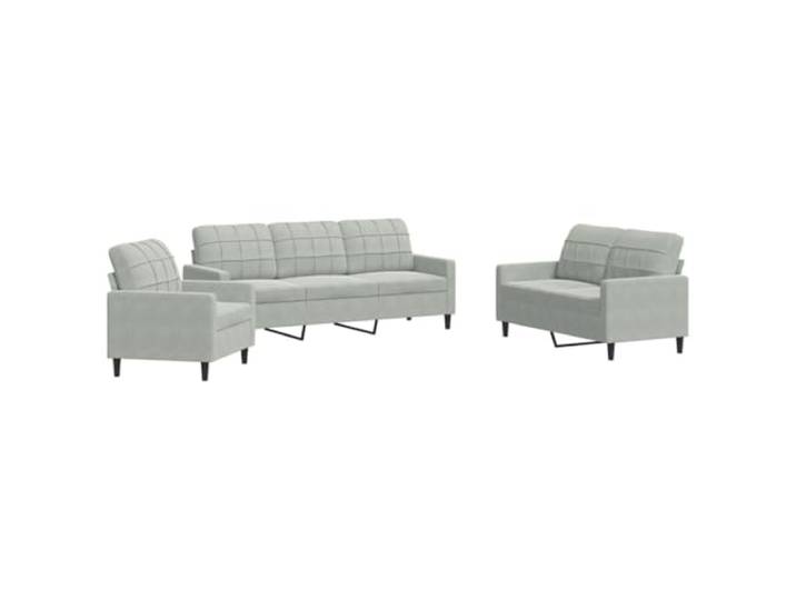 KUTYWEXFM 3-tlg. Sofagarnitur mit Kissen Hellgrau Samt Couch Set Eleganter Samtbezug und stabiles Metallgestell bringen Stil und Gemütlichkeit in Ihr Wohnzimmer oder Gästezimmer.