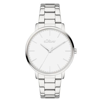 Quarzuhr S.OLIVER "Modern Basics", silber (silberfarben, weiß), Armbanduhren, Damen, silberfarben, Quarzuhr, Armbanduhr, Damenuhr, Edelstahlarmband, analog