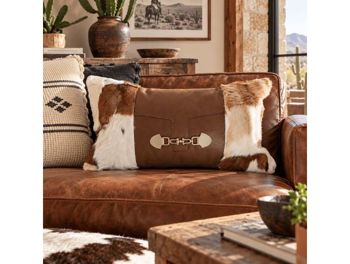 Coussin en simili cuir marron 50x10x30 cm
