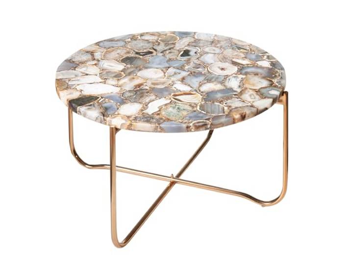 Couchtisch NOBLE 62cm - gold blau - Achat - stabile Konstruktion Handgefertigt, montiert, abnehmbarer Bezug, hochwertig, angenehme Haptik, sicherer Stand, für Wohnzimmer, Metallgestell
