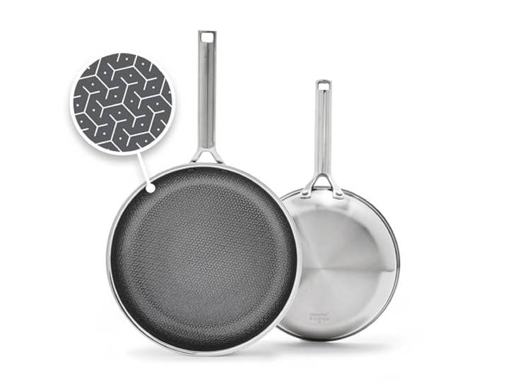 GreenPan Hybrid-Bratpfannen-Set, 24,1 cm und 27,9 cm, antihaftbeschichtet, Edelstahl, dreilagig, Thermobond PFAS-freie Keramikpfannen, Induktions- und alle Herdarten kompatibel, Backofentemperatur bis
