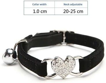 Uplift Essentials Elegant Rhinestone Heart Breakaway Cat Collar With Safety Bell black