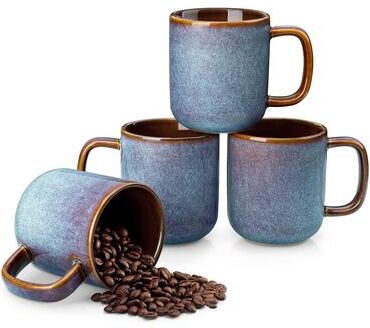 vancasso ONION 4-Piece Reactive Glaze Gray-Blue Stoneware Mug Set