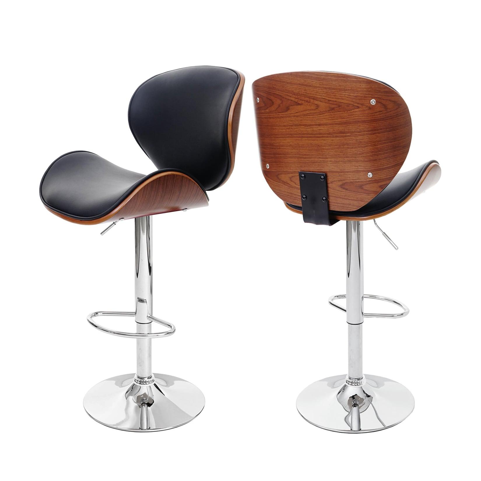 Barhocker Arklow, Barstuhl, Holz Bugholz Retro-Design ~ Walnuss-Optik, Polster schwarz