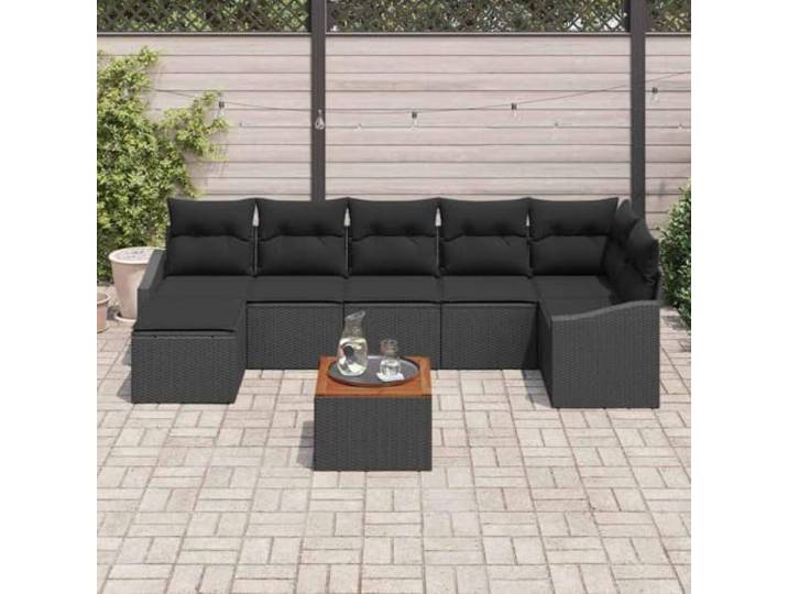 KTHLBRH Gartenmöbel-Set, 8-teilig, schwarz, Polyrattan Mit Stauraum, Eckregal, modernes Design, für Terrasse und Entspannung