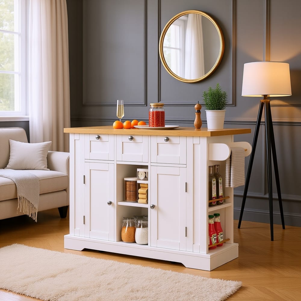 Urban Meuble Table d appoint blanche avec plateau en bois et rangements intégrés Blanc 132x87x70cm