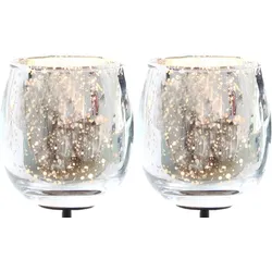 2X Teelichthalter Glas für Adventskranz 6cm bauchig Silber Teelichtgläser klein Kerzenhalter Glas Kerzenpicks für Teelichter Weihnachtskranz 2er Glas Teelicht Gesteck Weihnachten Dekoration Xmas