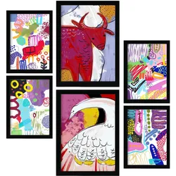 POSTER Set Mit 6 Auffällt 2 In Tiere Zusammenfassungen A3 & A4 Schwarzer Rahmen