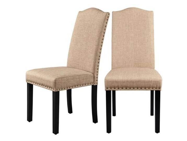 Lot de 2 Chaises Haut Dossier - Tissu Rembourré & Pieds Bois Massif - Design Classique avec Boutons Bronzés - Kaki - YAHEETECH