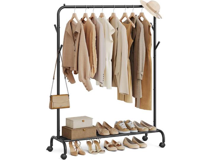 Kleiderständer Rollen Stahlrohre 50kg Schwarz