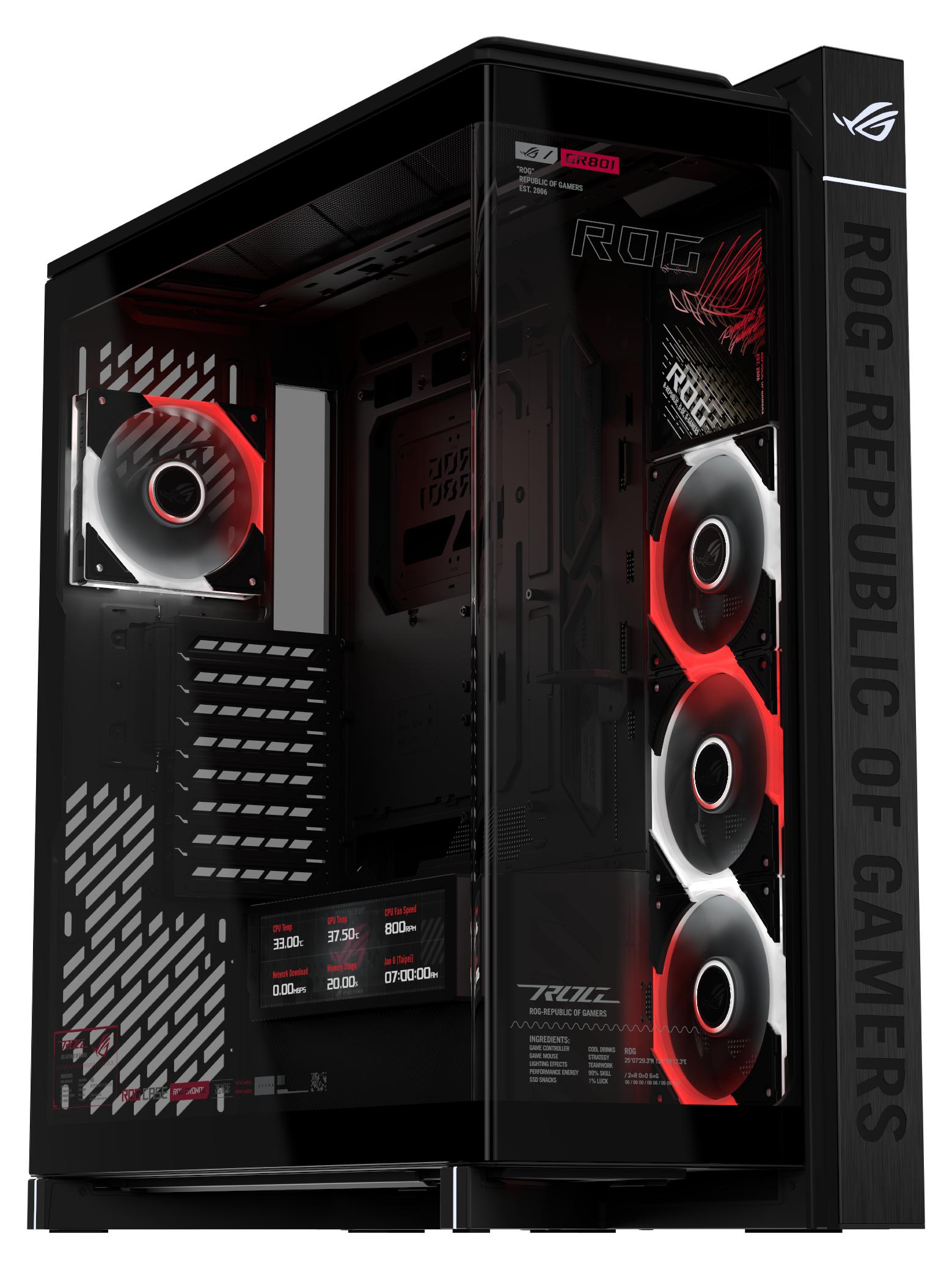 ASUS ROG CRONOX GR801 CURVE TG ARGB BLACK, Midi Tower, PC, Schwarz, ATX, EATX, micro ATX, Mini-ITX, BTF, Aluminium, Multi