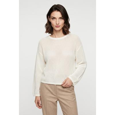 Strickpullover BOSS ORANGE "Farde Premium Damenmode", Damen, Gr. L, open weiß 118, Strick, Obermaterial: 100% Baumwolle, unifarben, relaxed fit normal, Rundhals, Rollsaum, Pullover Strickpullover, in Mesh-Struktur, Relaxed Fit