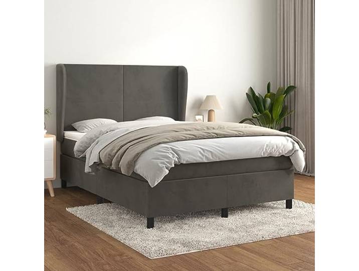 RJPLMFV Bettgestell, Velours, Dunkelgrau, 140 x 200 cm Verstellbarer Kopf, Taschenfederkernmatratze, mittelfest, weicher Matratzenschoner