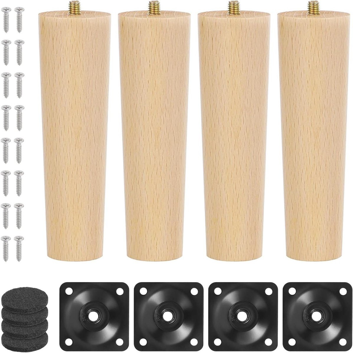 Houten meubelpoten voor bank of kast, 15 cm hoog, houtkleur